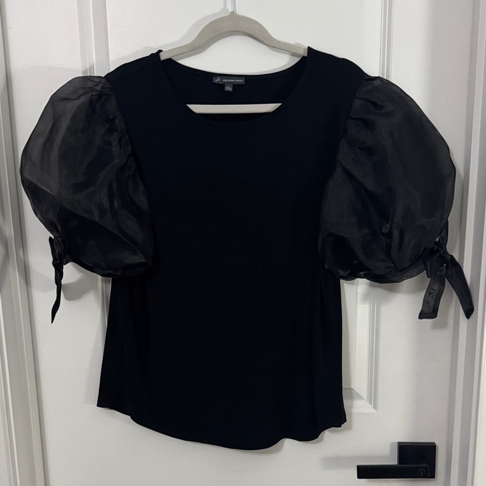 Adrianna Papell Black Puff Sleeve Blouse